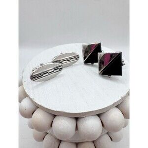 Swank Vtg Black And Silver Tone Cufflinks 2 Pairs MCM Formalwear Prom Wedding